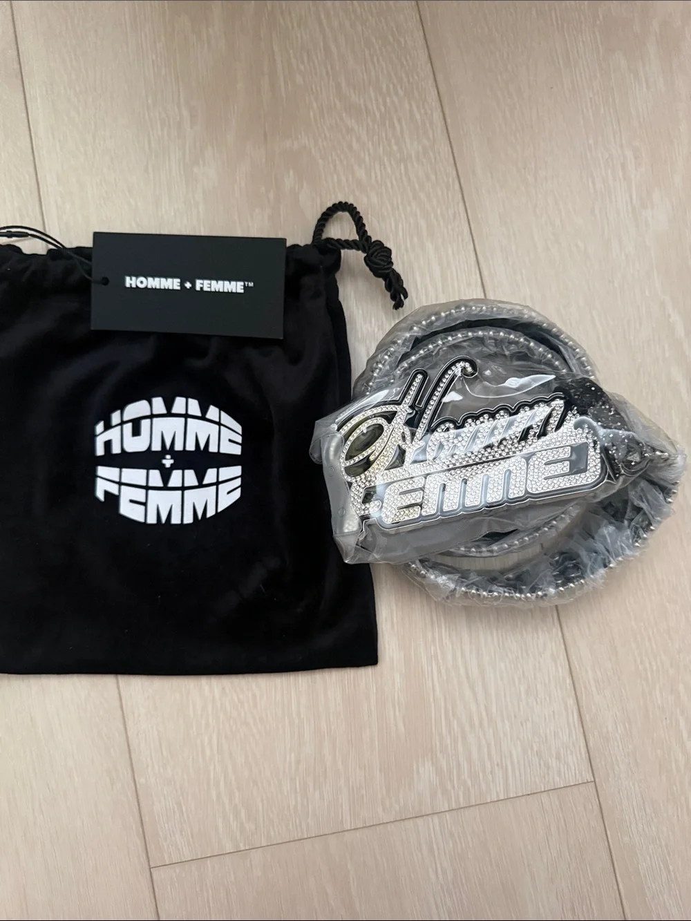 Homme + Femme Crystal-Logo Black Glitter Belt